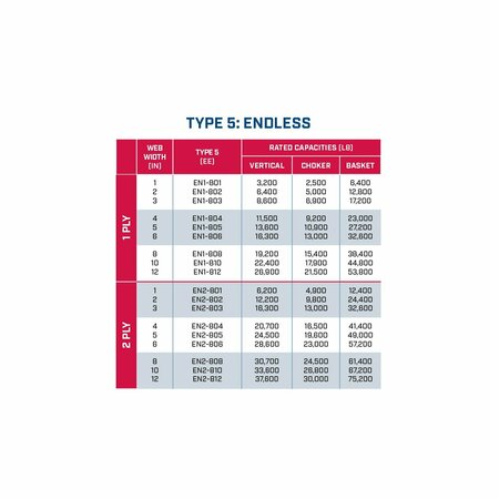 Hsi Nylon Sling, Endless Type 5, One Ply, 6 in Web Width, 12 ft Length, 16,300 lb Vertical Capacity EN1-806-12